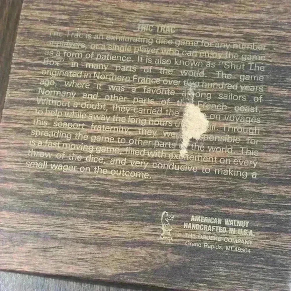 Vintage Tric Trac Game Drueke American Walnut Crafted In USA IOB 1997 Dice Game - Picture 2 of 3